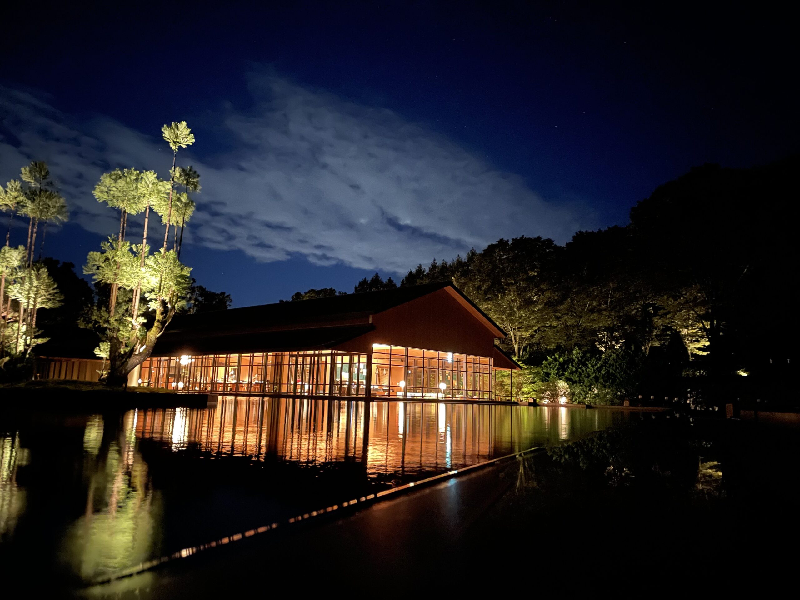 ロク京都 池に映る夜景 星空