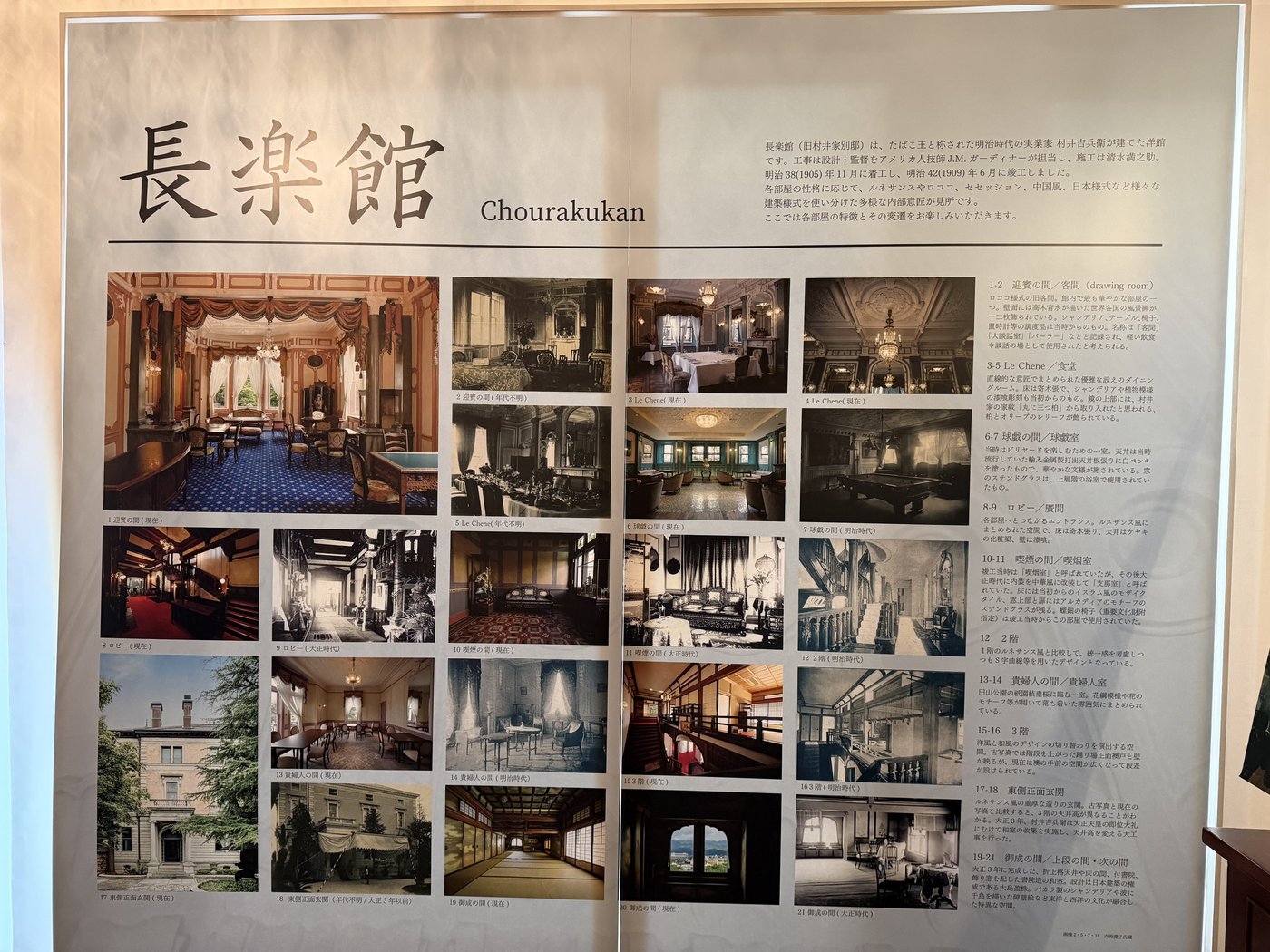 長楽館の各部屋を紹介する館内パネル