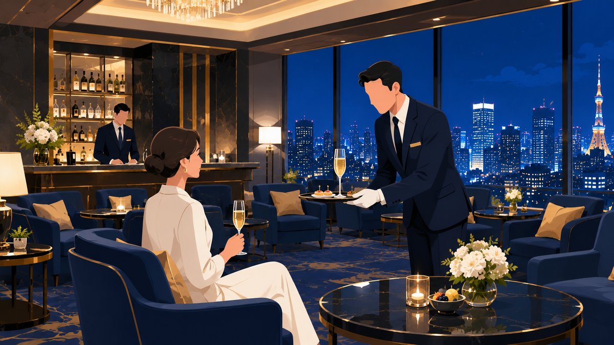 HPCJ会員の特別待遇イメージ|高級ホテルのエグゼクティブラウンジと夜景