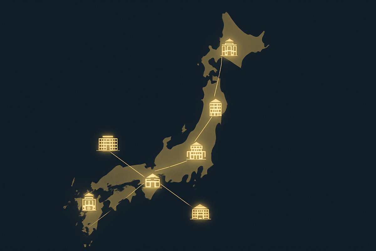 日本のヒルトン系列ホテルを地図上に示したイメージ